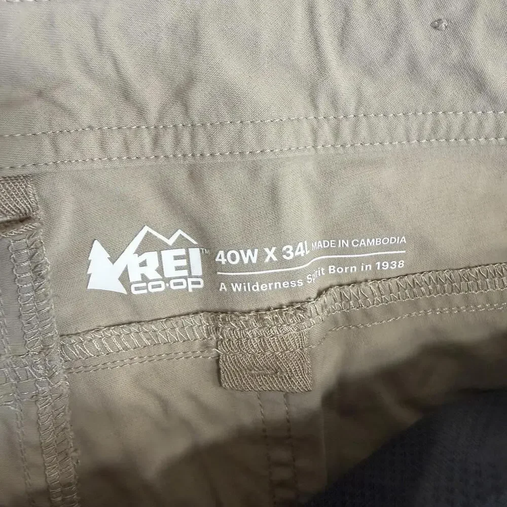 REI Co-op Trailmade Pants Mens 40x34 Tan Hiking Fishing Light Stretch Travel